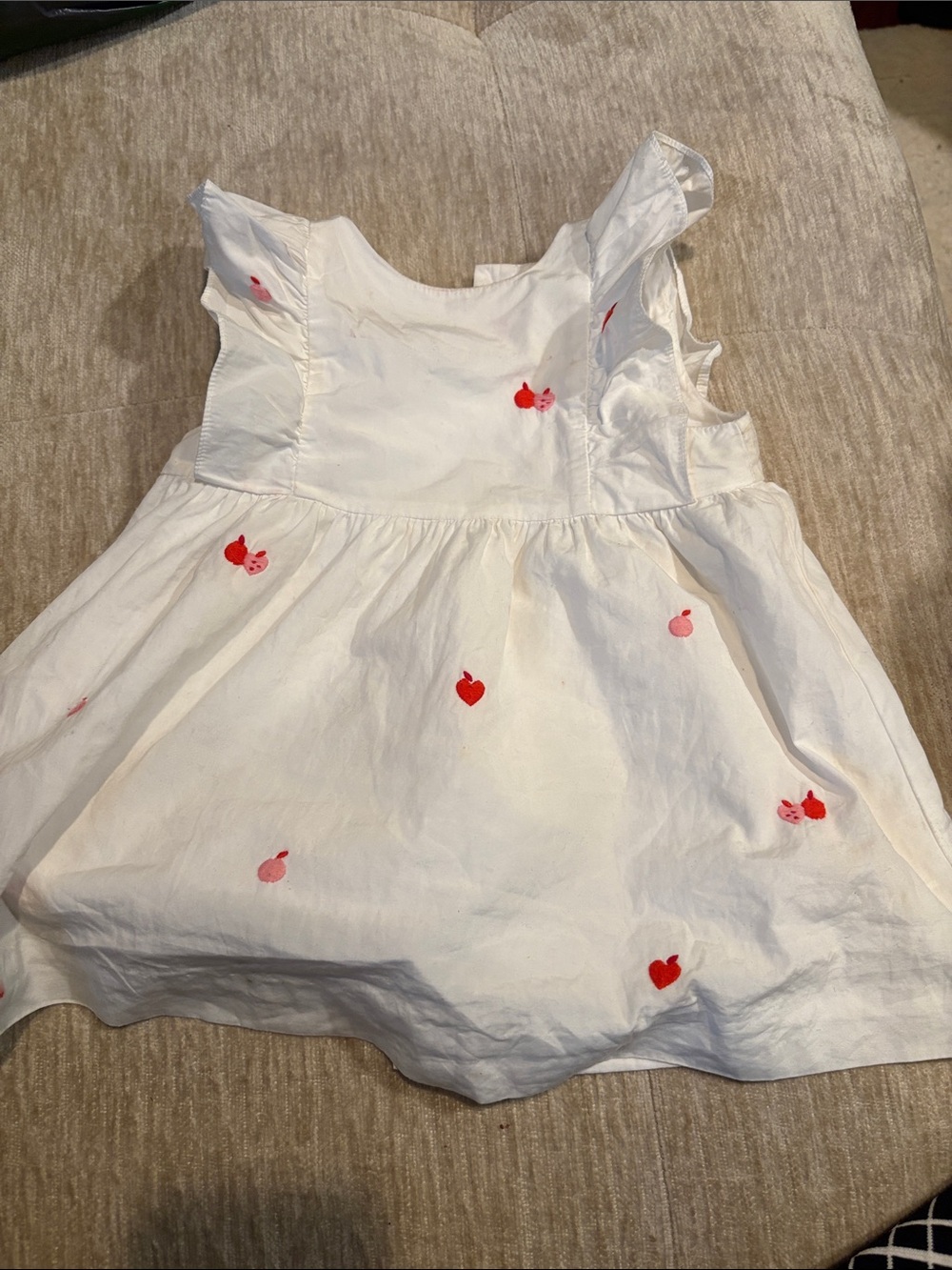 White Baby Dress with Red and Pink Apple Embroidery jacadi
